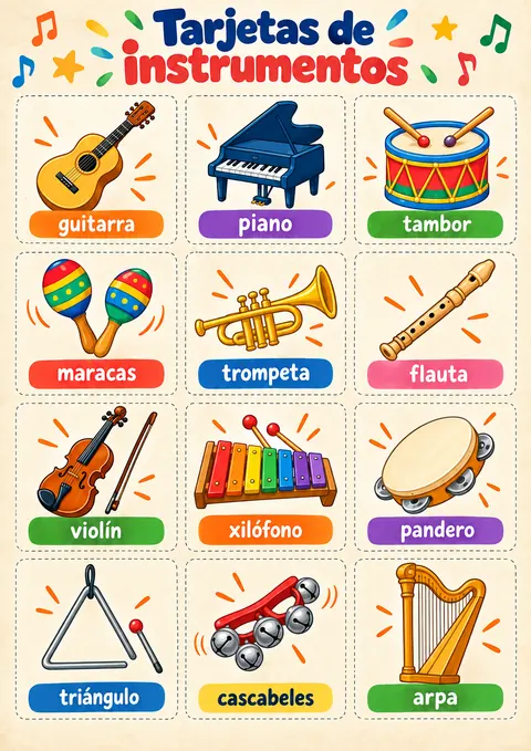 Página del kit: Tarjetas de instrumentos para recortar